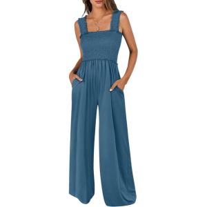 imageANRABESS Jumpsuits for Women Dressy Casual Smocked Sleeveless Wide Leg Longe Rompers One Piece 2026 Summer Vacation OutfitsTeal Blue