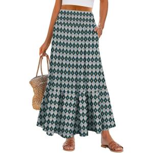 imageANRABESS Maxi Skirts for Women 2026 Summer Boho Long Flowy Floral Elastic High Waist Skirt Casual Travel Skirt with PocketsFloral Dark Green