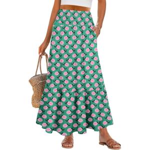 imageANRABESS Maxi Skirts for Women 2026 Summer Boho Long Flowy Floral Elastic High Waist Skirt Casual Travel Skirt with PocketsGreen