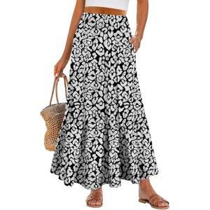 imageANRABESS Maxi Skirts for Women 2026 Summer Boho Long Flowy Floral Elastic High Waist Skirt Casual Travel Skirt with PocketsLeopard Print