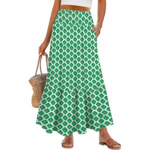 imageANRABESS Maxi Skirts for Women 2026 Summer Boho Long Flowy Floral Elastic High Waist Skirt Casual Travel Skirt with PocketsLight Green