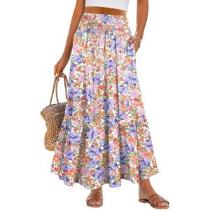 imageANRABESS Maxi Skirts for Women 2026 Summer Boho Long Flowy Floral Elastic High Waist Skirt Casual Travel Skirt with PocketsMulticolored Floral