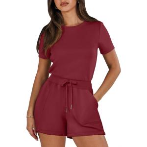imageANRABESS Romper for Women Short Sleeve Summer Tshirt One Piece Jumpsuit Beach Vacation Travel Outfits 2026 Dressy ClothesBurgundy