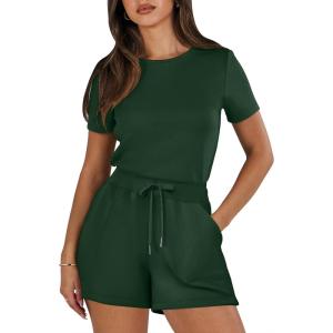 imageANRABESS Romper for Women Short Sleeve Summer Tshirt One Piece Jumpsuit Beach Vacation Travel Outfits 2026 Dressy ClothesDeep Green