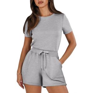 imageANRABESS Romper for Women Short Sleeve Summer Tshirt One Piece Jumpsuit Beach Vacation Travel Outfits 2026 Dressy ClothesLight Grey