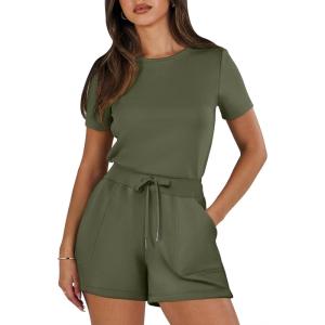 imageANRABESS Romper for Women Short Sleeve Summer Tshirt One Piece Jumpsuit Beach Vacation Travel Outfits 2026 Dressy ClothesOlive