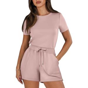 imageANRABESS Romper for Women Short Sleeve Summer Tshirt One Piece Jumpsuit Beach Vacation Travel Outfits 2026 Dressy ClothesPink