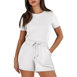 imageANRABESS Romper for Women Short Sleeve Summer Tshirt One Piece Jumpsuit Beach Vacation Travel Outfits 2026 Dressy ClothesWhite