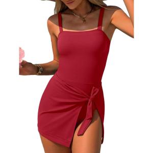 imageANRABESS Swimsuits for Women One Piece Swim Dress Tummy Control Bathing Suit Full Coverage Wrap Skirt Tie Knot 2026 SwimwearRed