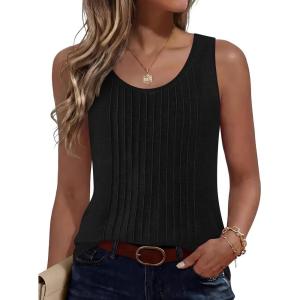 imageANRABESS Tank Top for Women 2026 Summer Casual Sleeveless Scoop Neck Pleated Dressy Shirts Cute Beach Vacation ClothesBlack