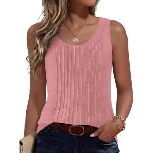 imageANRABESS Tank Top for Women 2026 Summer Casual Sleeveless Scoop Neck Pleated Dressy Shirts Cute Beach Vacation ClothesCoral