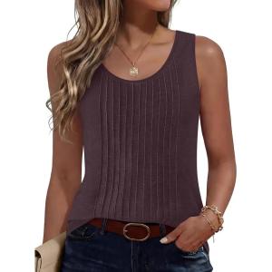 imageANRABESS Tank Top for Women 2026 Summer Casual Sleeveless Scoop Neck Pleated Dressy Shirts Cute Beach Vacation ClothesMaroon