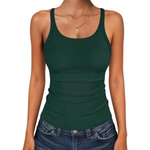 imageANRABESS Tank Top for Womens Summer 2026 Scoop Neck Sleeveless Ribbed Knit Workout Basic Tees Slim Fitted Cami ShirtsDeep Green