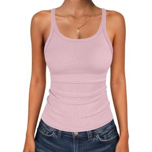 imageANRABESS Tank Top for Womens Summer 2026 Scoop Neck Sleeveless Ribbed Knit Workout Basic Tees Slim Fitted Cami ShirtsPink