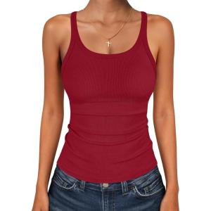 imageANRABESS Tank Top for Womens Summer 2026 Scoop Neck Sleeveless Ribbed Knit Workout Basic Tees Slim Fitted Cami ShirtsRed