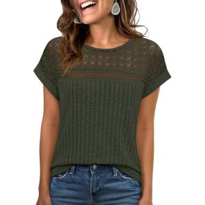 imageANRABESS Wemens Tops Summer Sweaters Shirts Short Sleeve Lace TShirts Dressy Casual Business Tee Blouses 2026 Trendy ClothesDeep Green