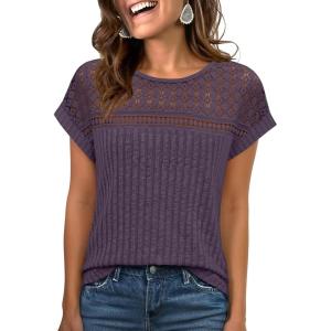 imageANRABESS Wemens Tops Summer Sweaters Shirts Short Sleeve Lace TShirts Dressy Casual Business Tee Blouses 2026 Trendy ClothesPurple