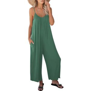 imageANRABESS Women Jumpsuits 2026 Casual Sleeveless Spaghetti Strap Boho Wide Leg Rompers Summer Outfits Beach Vacation ClothesBlue Green