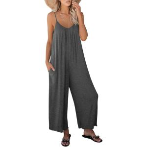 imageANRABESS Women Jumpsuits 2026 Casual Sleeveless Spaghetti Strap Boho Wide Leg Rompers Summer Outfits Beach Vacation ClothesGrey