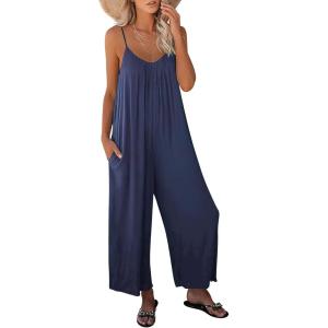 imageANRABESS Women Jumpsuits 2026 Casual Sleeveless Spaghetti Strap Boho Wide Leg Rompers Summer Outfits Beach Vacation ClothesNavy Blue