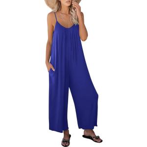 imageANRABESS Women Jumpsuits 2026 Casual Sleeveless Spaghetti Strap Boho Wide Leg Rompers Summer Outfits Beach Vacation ClothesRoyal Blue
