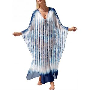 imageANRABESS Women Kaftan Moo Moos Dresses Floral Batwing Sleeve V Neck Beach Swimsuit Cover Up Caftan Maxi DressBlue White Floral
