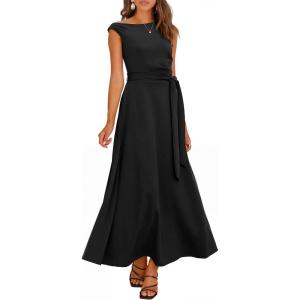 imageANRABESS Women One Off Shoulder Wedding Guest Formal Dress Sleeveless Flowy Spring Summer Cocktail Evening Maxi Dresses 2026Black
