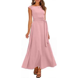 imageANRABESS Women One Off Shoulder Wedding Guest Formal Dress Sleeveless Flowy Spring Summer Cocktail Evening Maxi Dresses 2026Light Pink