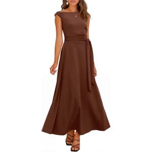 imageANRABESS Women One Off Shoulder Wedding Guest Formal Dress Sleeveless Flowy Spring Summer Cocktail Evening Maxi Dresses 2026Red Brown