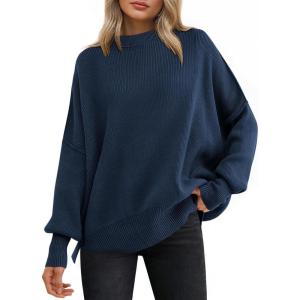 imageANRABESS Women Oversized Sweaters Batwing Long Sleeve 2026 Fall Outfits Crewneck Casual Knit Side Slit Fashion Pullover TopDeep Blue