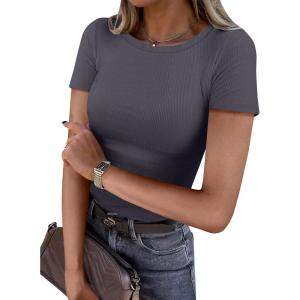 imageANRABESS Women Short Sleeve Crewneck Ribbed Knit Slim Fitted Shirts Summer Tops Basic Tee Casual 2026 Spring Outfits ClothesCharcoal