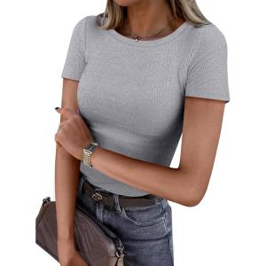 imageANRABESS Women Short Sleeve Crewneck Ribbed Knit Slim Fitted Shirts Summer Tops Basic Tee Casual 2026 Spring Outfits ClothesGrey