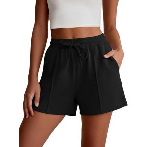 imageANRABESS Women Shorts 2026 Summer Casual High Waist Drawstring Elevated Seams Loose Soft Sweat Lounge Shorts with PocketsBlack
