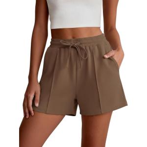 imageANRABESS Women Shorts 2026 Summer Casual High Waist Drawstring Elevated Seams Loose Soft Sweat Lounge Shorts with PocketsCoffee