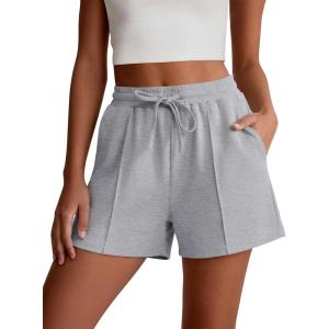 imageANRABESS Women Shorts 2026 Summer Casual High Waist Drawstring Elevated Seams Loose Soft Sweat Lounge Shorts with PocketsLight Gray