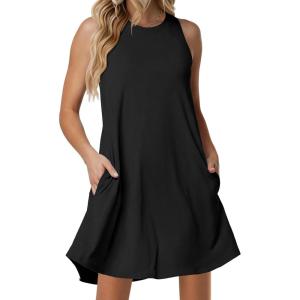 imageANRABESS Women Summer Dress Built in Bra 2026 Casual Sleeveless Beach Sundress Flowy Tank Mini Short Dresses with PocketsBlack