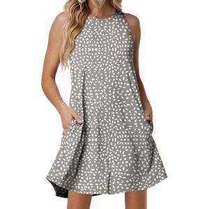 imageANRABESS Women Summer Dress Built in Bra 2026 Casual Sleeveless Beach Sundress Flowy Tank Mini Short Dresses with PocketsKhaki Polka Dot