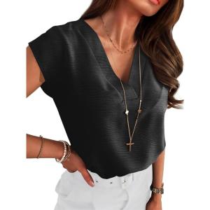 imageANRABESS Women Tops Cap Sleeve Dressy Casual V Neck Shirts 2026 Summer Business Work Blouses Outfits Trendy Spring ClothingBlack
