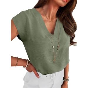 imageANRABESS Women Tops Cap Sleeve Dressy Casual V Neck Shirts 2026 Summer Business Work Blouses Outfits Trendy Spring ClothingLight Green