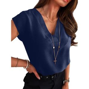 imageANRABESS Women Tops Cap Sleeve Dressy Casual V Neck Shirts 2026 Summer Business Work Blouses Outfits Trendy Spring ClothingNavy Blue