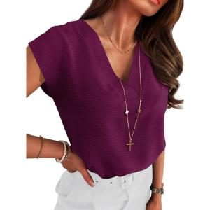 imageANRABESS Women Tops Cap Sleeve Dressy Casual V Neck Shirts 2026 Summer Business Work Blouses Outfits Trendy Spring ClothingPurple