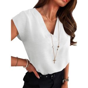 imageANRABESS Women Tops Cap Sleeve Dressy Casual V Neck Shirts 2026 Summer Business Work Blouses Outfits Trendy Spring ClothingWhite