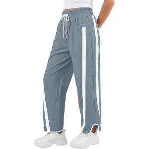 imageANRABESS Women Track Pants Casual Drawstring Waist Lightweight Baggy Contrast Color Workout Barrel Leg Pants with PocketsGrey Blue