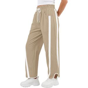 imageANRABESS Women Track Pants Casual Drawstring Waist Lightweight Baggy Contrast Color Workout Barrel Leg Pants with PocketsKhaki