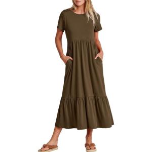 imageANRABESS Womens 2026 Summer Casual Maxi Dress A line Tiered Flowy Short Sleeve Crewneck T Shirt Beach Travel Long DressesCoffee