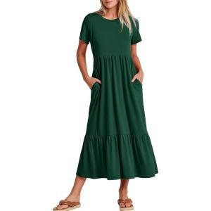 imageANRABESS Womens 2026 Summer Casual Maxi Dress A line Tiered Flowy Short Sleeve Crewneck T Shirt Beach Travel Long DressesDeep Green
