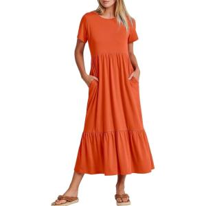 imageANRABESS Womens 2026 Summer Casual Maxi Dress A line Tiered Flowy Short Sleeve Crewneck T Shirt Beach Travel Long DressesOrange