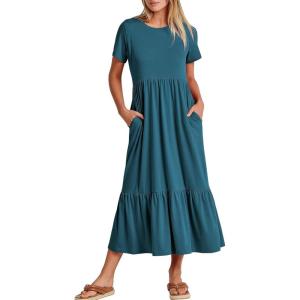 imageANRABESS Womens 2026 Summer Casual Maxi Dress A line Tiered Flowy Short Sleeve Crewneck T Shirt Beach Travel Long DressesTeal Blue