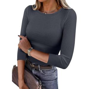 imageANRABESS Womens 34 Long Sleeve Tops Ribbed Knit Slim Fitted Shirts Basic Tee Fall Outfits 2026 Fashion Y2K ClothesCharcoal