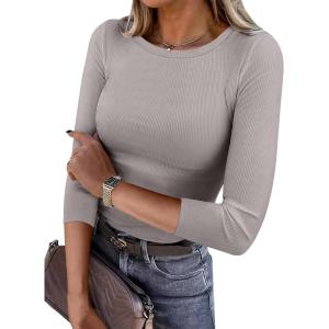 imageANRABESS Womens 34 Long Sleeve Tops Ribbed Knit Slim Fitted Shirts Basic Tee Fall Outfits 2026 Fashion Y2K ClothesDark Khaki